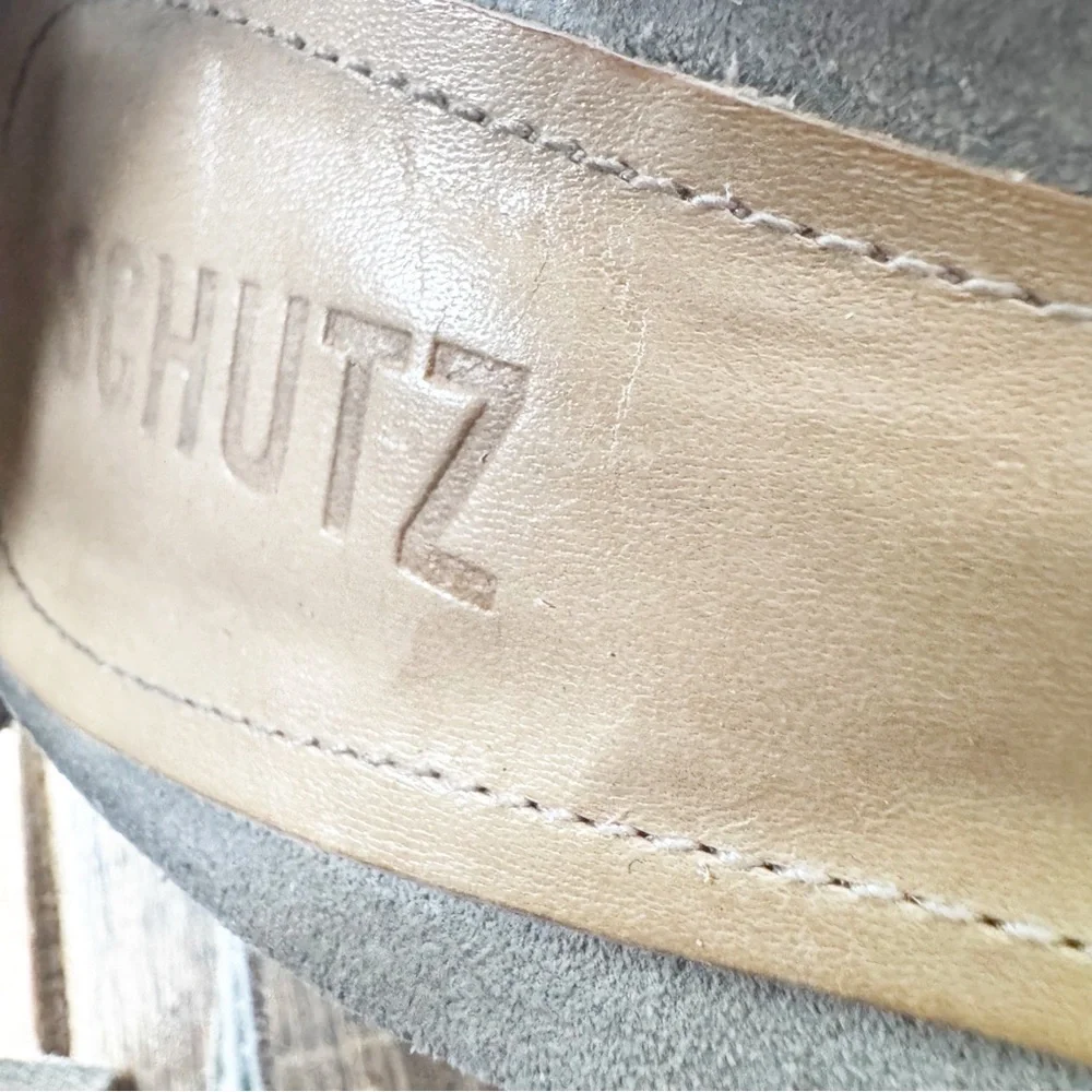 Shultz kagi Fringed Gray/Beige Lace Up Heels - Picture 14 of 16